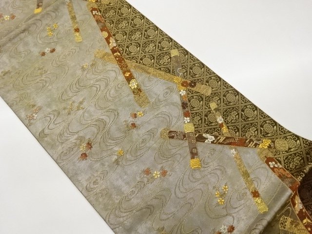 JAPANESE KIMONO / FUKURO OBI / WOVEN FLUTE & FLOWER CREST 